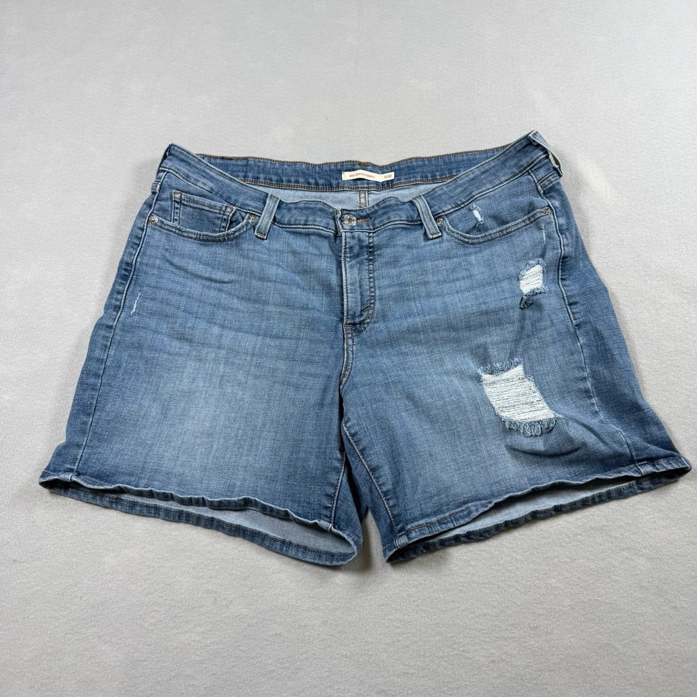 Levi Womens 16W Mid Length Shorts Blue Distressed Denim Ripped Casual Summer